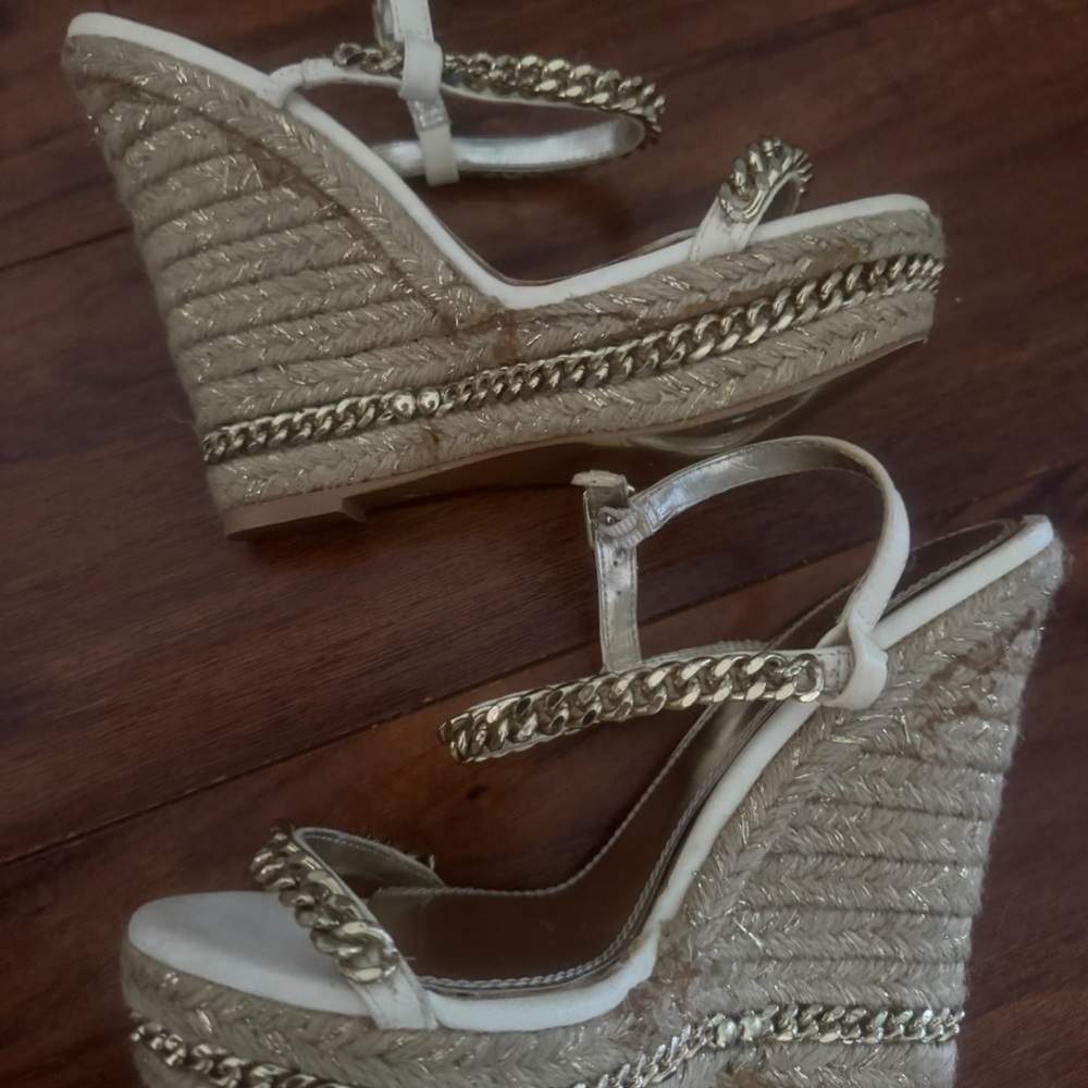 bebe Gold Chain Wedge Sandals